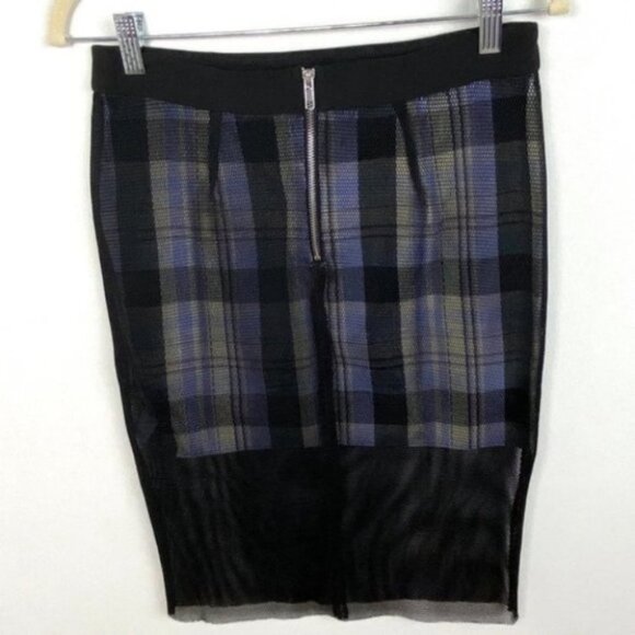 English Factory Mesh Overlay Plaid Pencil Skirt Black Size Small Nordstrom S NEW - Picture 8 of 8